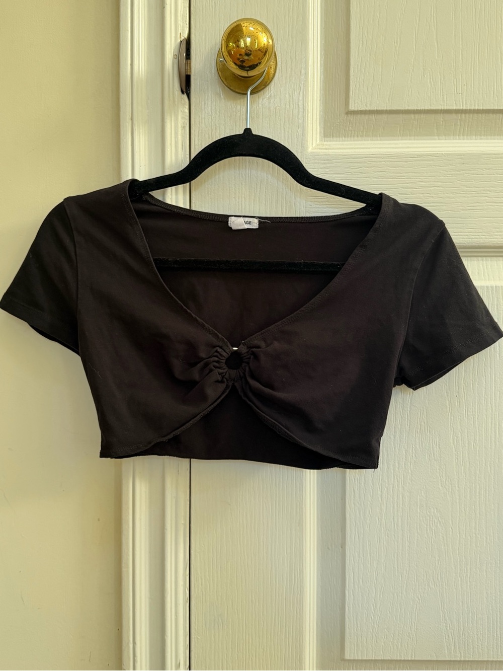 Garage Black Knot-Front Ring Crop Top